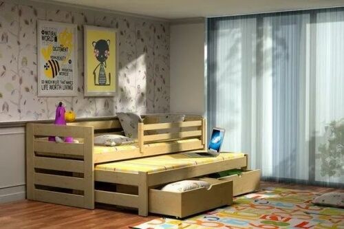 Dětská postel s výsuvnou přistýlkou z MASIVU 200x90cm bez